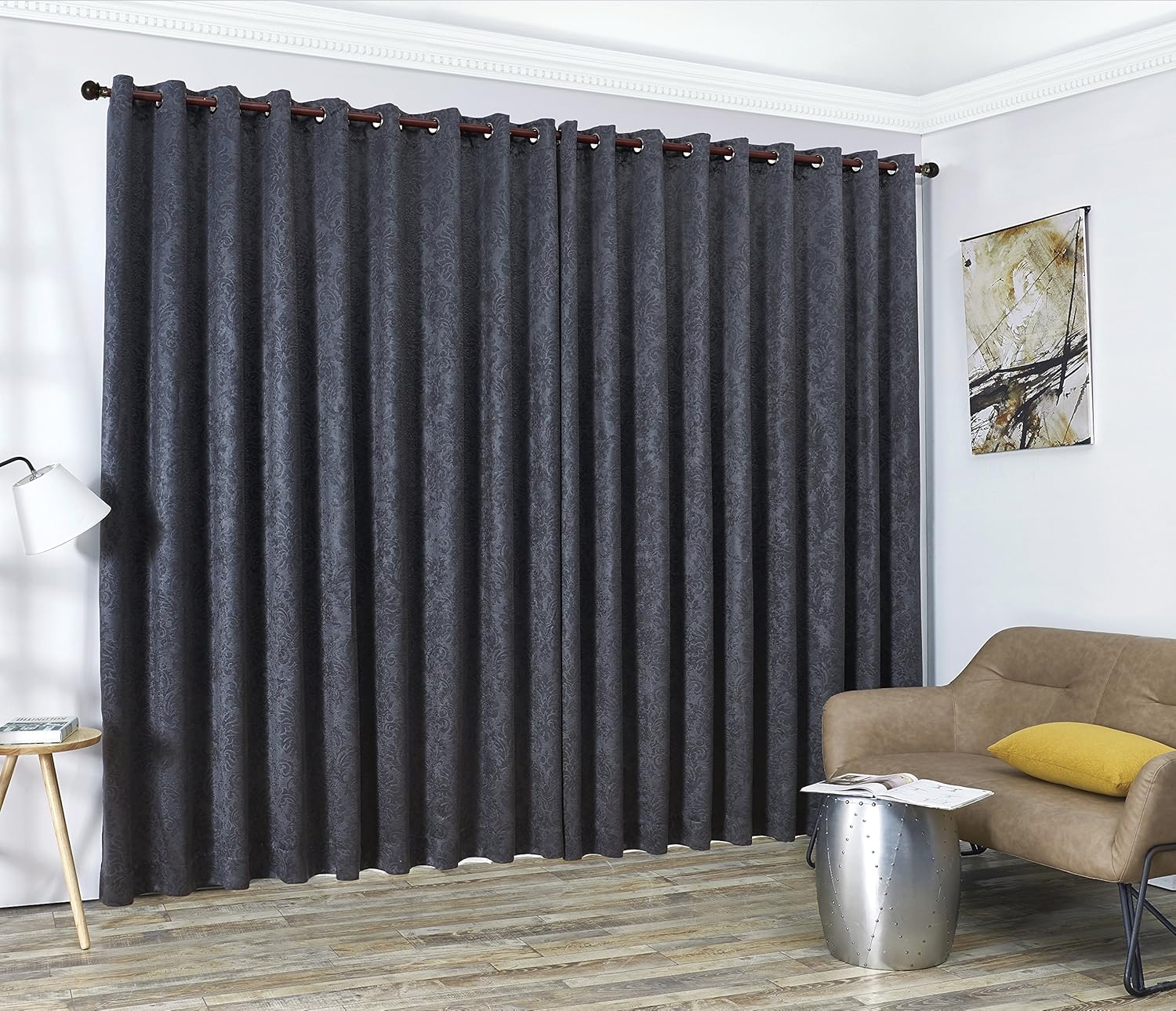 AsaTex Loretta - 1 Embossed Patio Extra Wide Curtain Panel with 16 Grommets - Thermal Weaved Blackout - Noise Reduction Fabric - Ideal for Sliding and Patio Doors (Patio 102 W x 84, Charcoal)