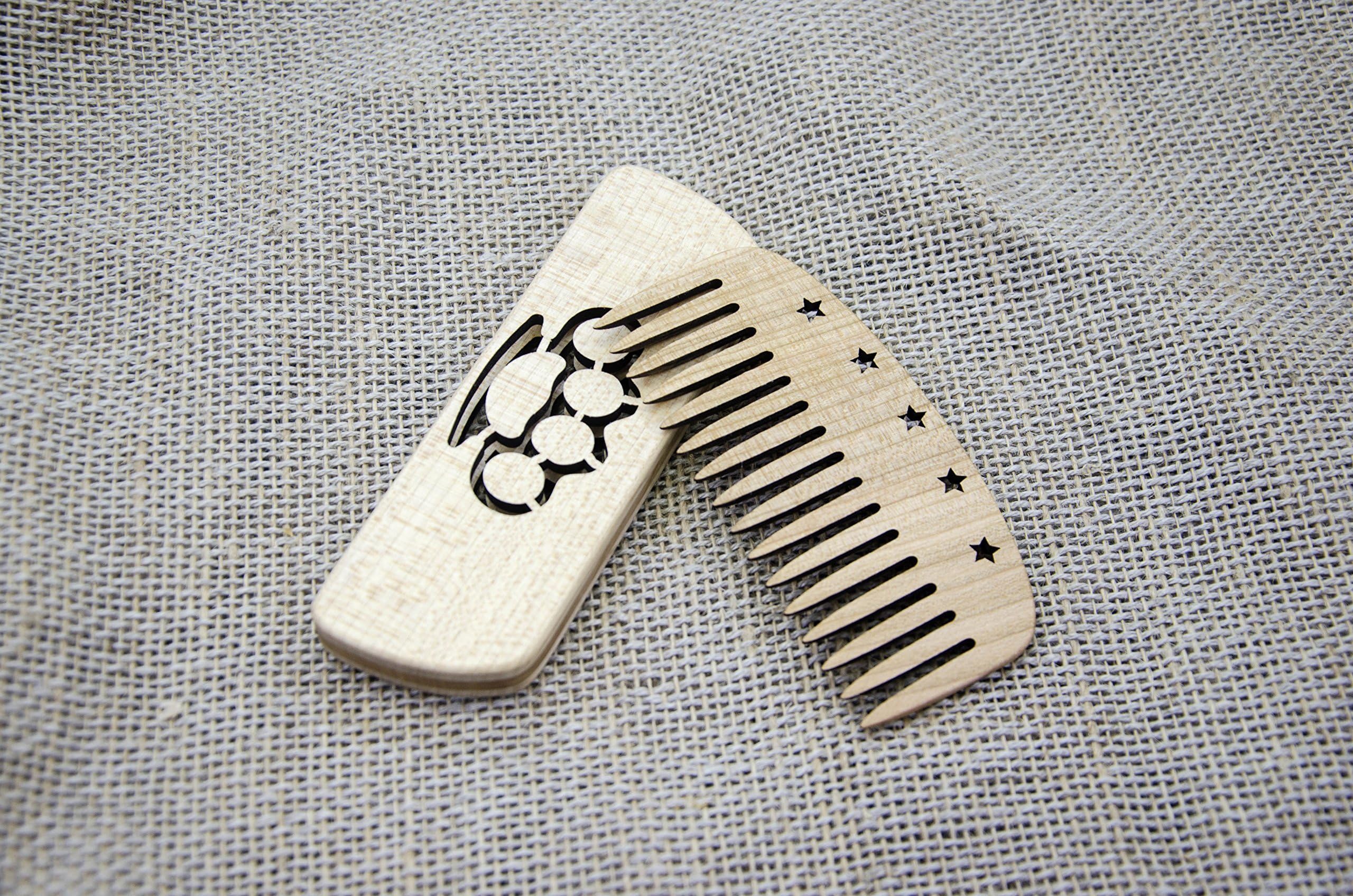 Handmade Natural Wooden Wide Tooth Beard and Hair Combs Set For Men "Knuckle"