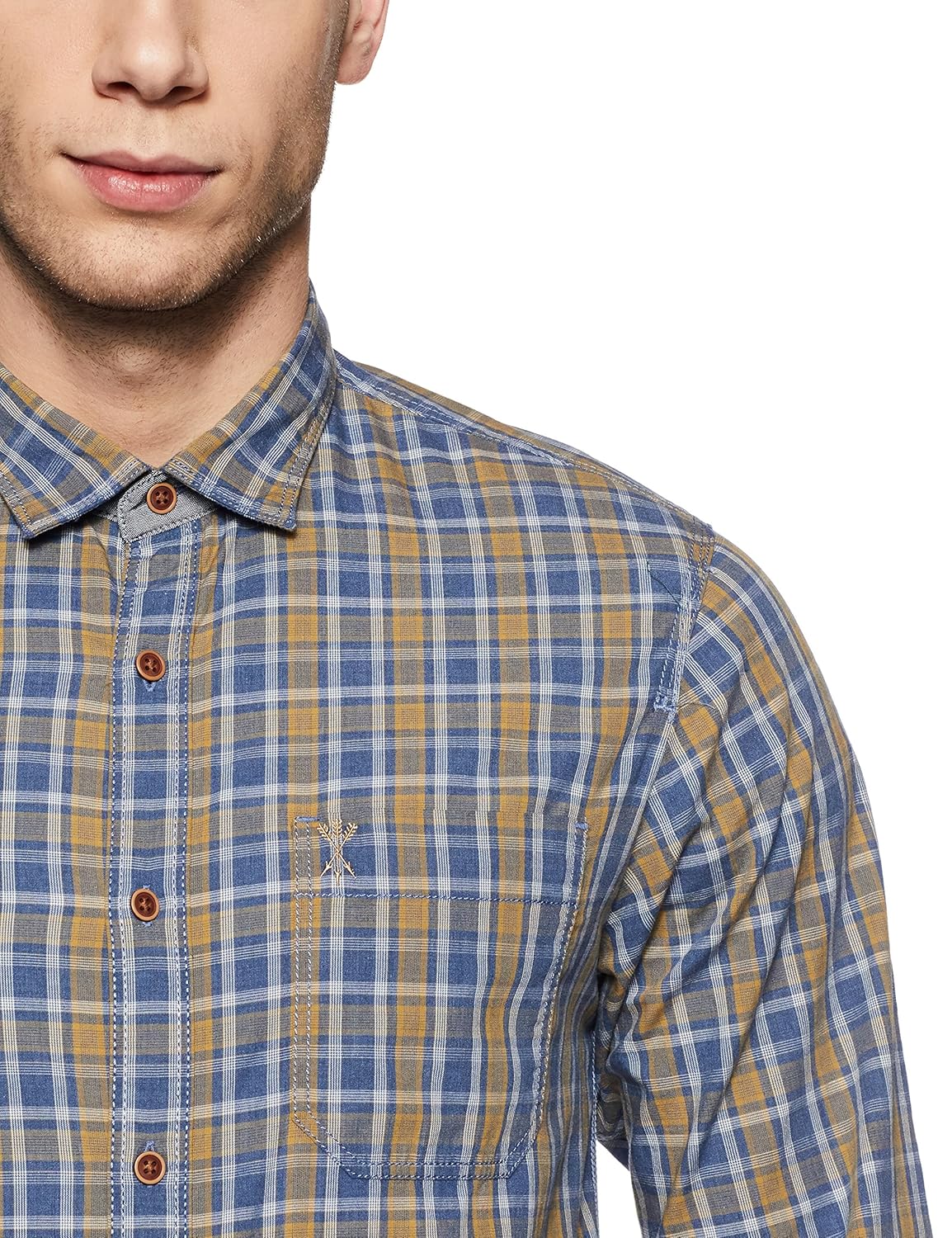 arrow jeans men's checkered slim fit cotton casual shirt