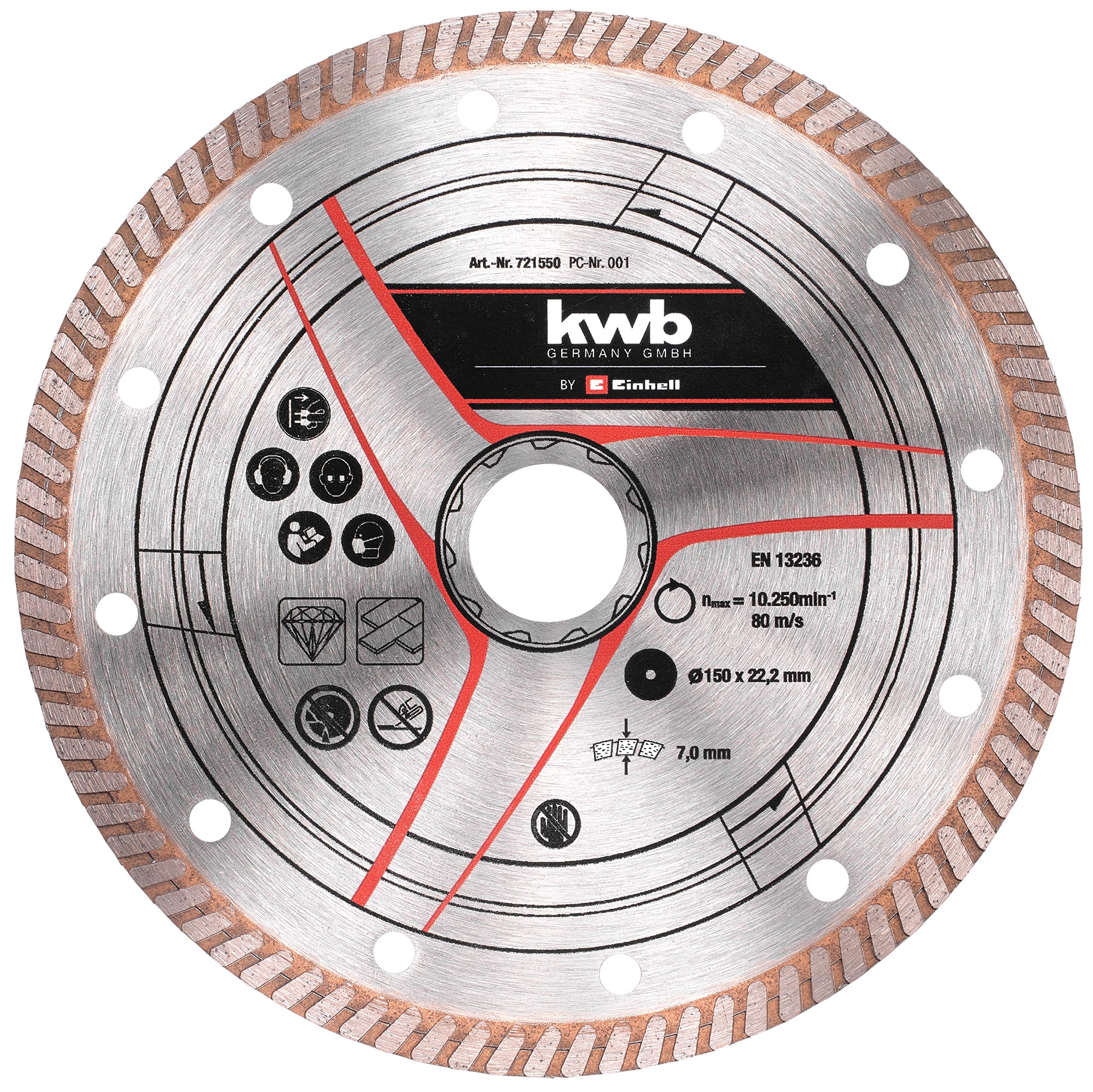 kwb by Einhell Diamond Cutting Disc Angle Grinder Accessories (Diameter 150 x 1.6 x 22.23 mm, Maximum 12 250 min-1, Extra Thin for Low Material Loss)