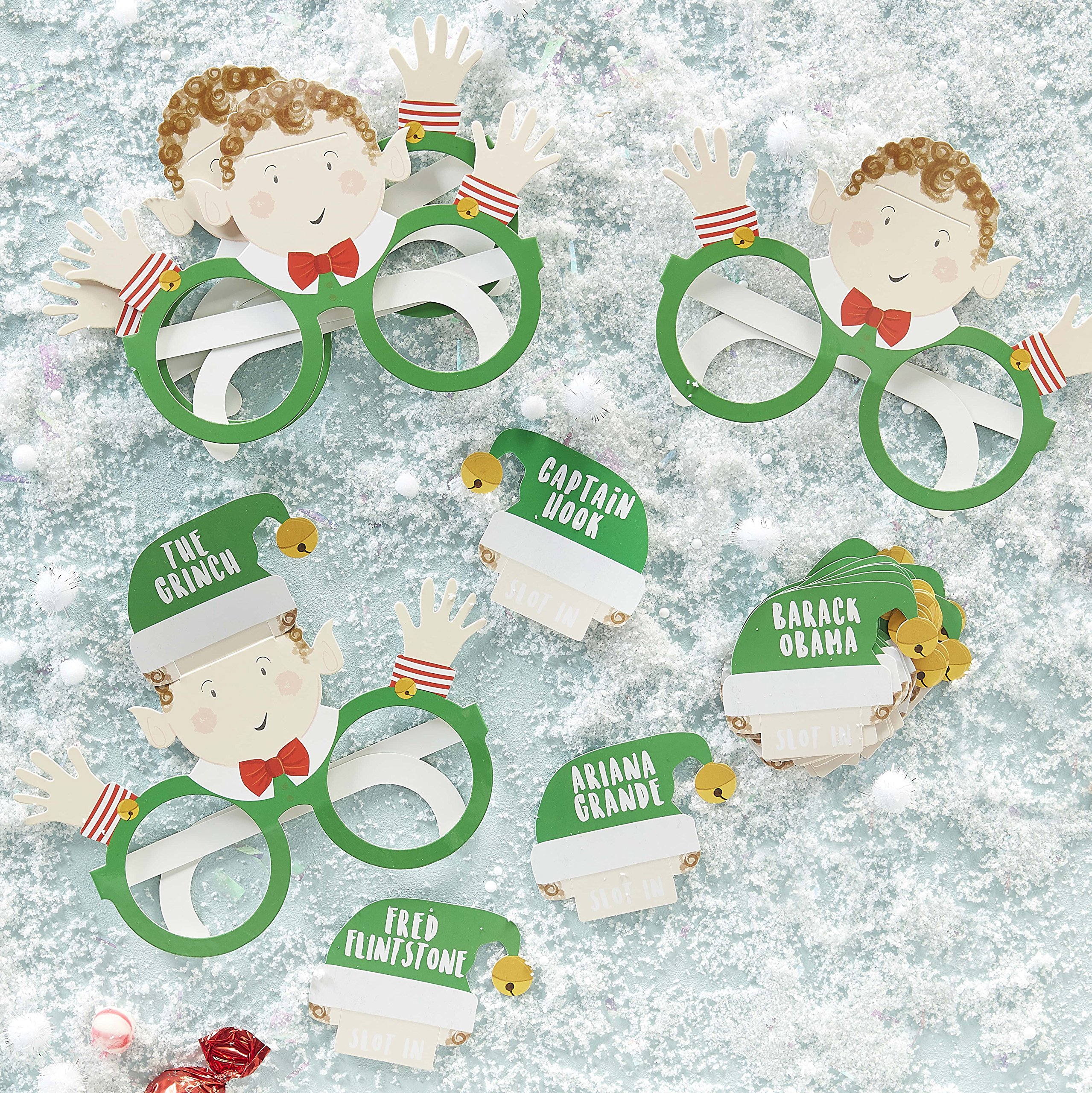 Ginger Ray Christmas Elf Who Am I Glasses Game, Great for a Party