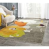 SAFAVIEH Porcello Collection Area Rug - 5'1" Square, Dark Grey & Ivory, Floral Design, Non-Shedding & Easy Care, Ideal for Hi