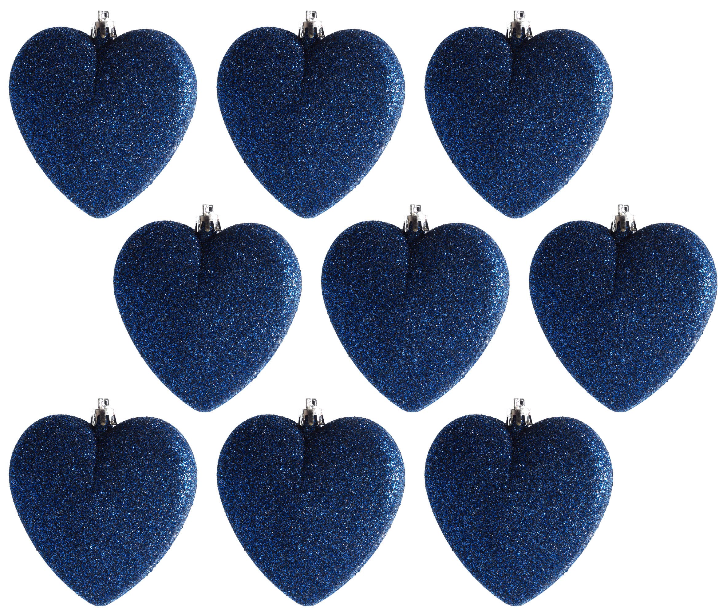 Large Navy Blue Glitter Heart Christmas Tree Baubles/Decorations (Set of 9)