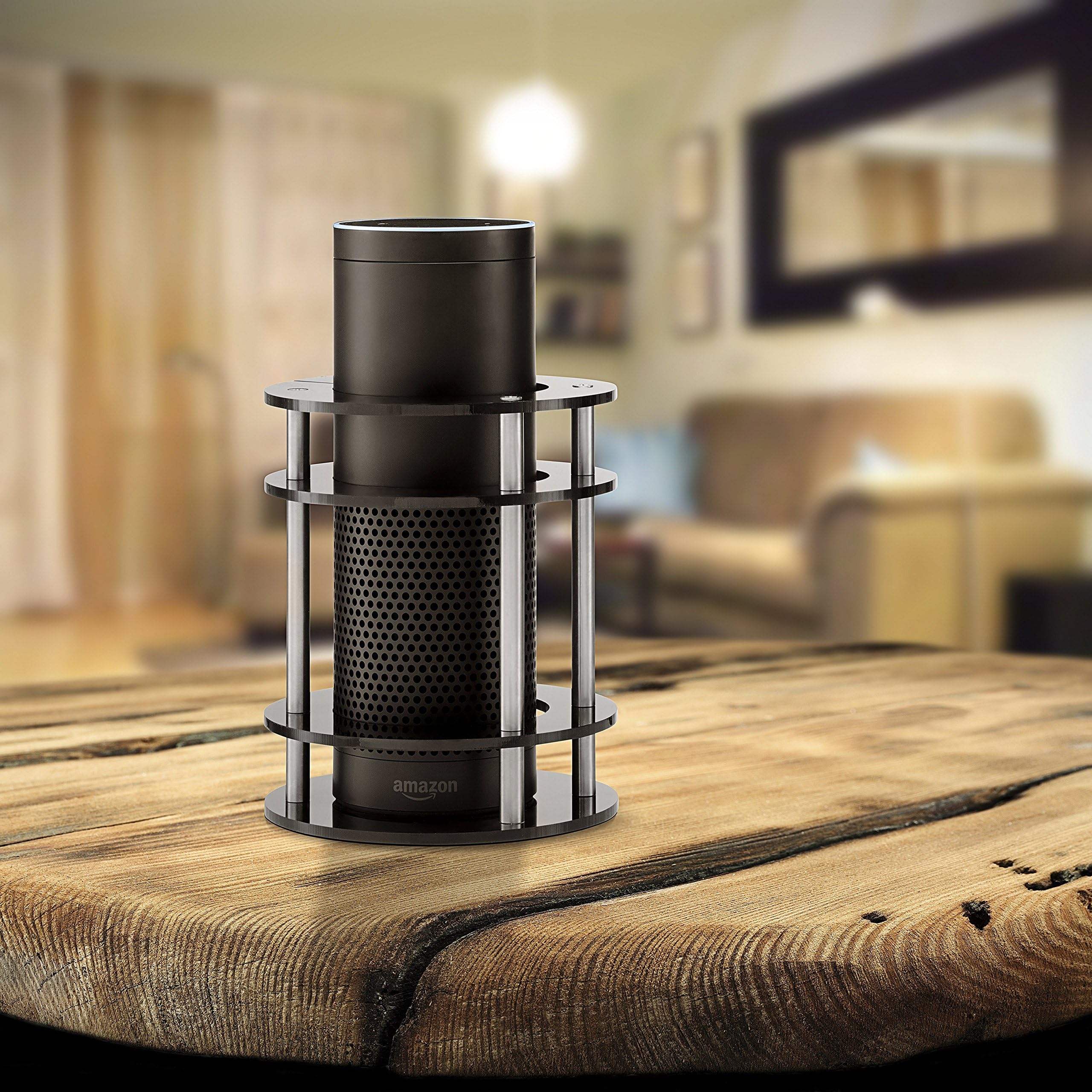#1 Acrylic Amazon Alexa Echo Plus Speaker Stand (Black) – Enhanced Strength and Stability to Protect Alexa Boom Speaker – Mount Stabilizes Sound – Sleek Smart Home Décor