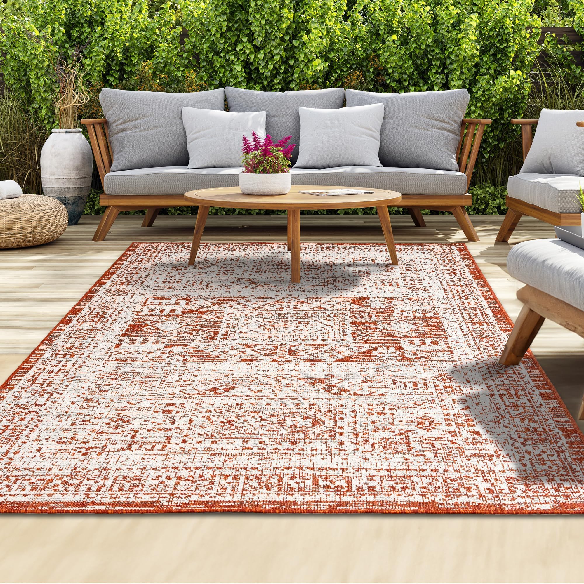 homeart Outdoor Rug - Easy-Clean, Durable, Stain-Resistant, Weather & UV Resistant Indoor & Outdoor Rugs for Porch, Deck, Balcony, Garden, Picnic and Patio | Vintage Terra, Cream - 120x170cm