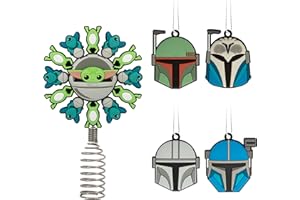 Hallmark Star Wars: The Mandalorian 5" Miniature Christmas Tree Topper and 1.7" Mini Ornaments, Set of 5, Shatterproof