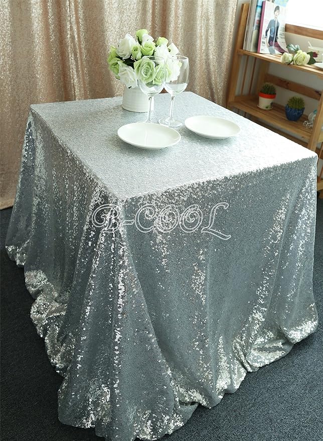 BCOOL Silver 90"x90" sequin shimmer tablecloth fashion and simple