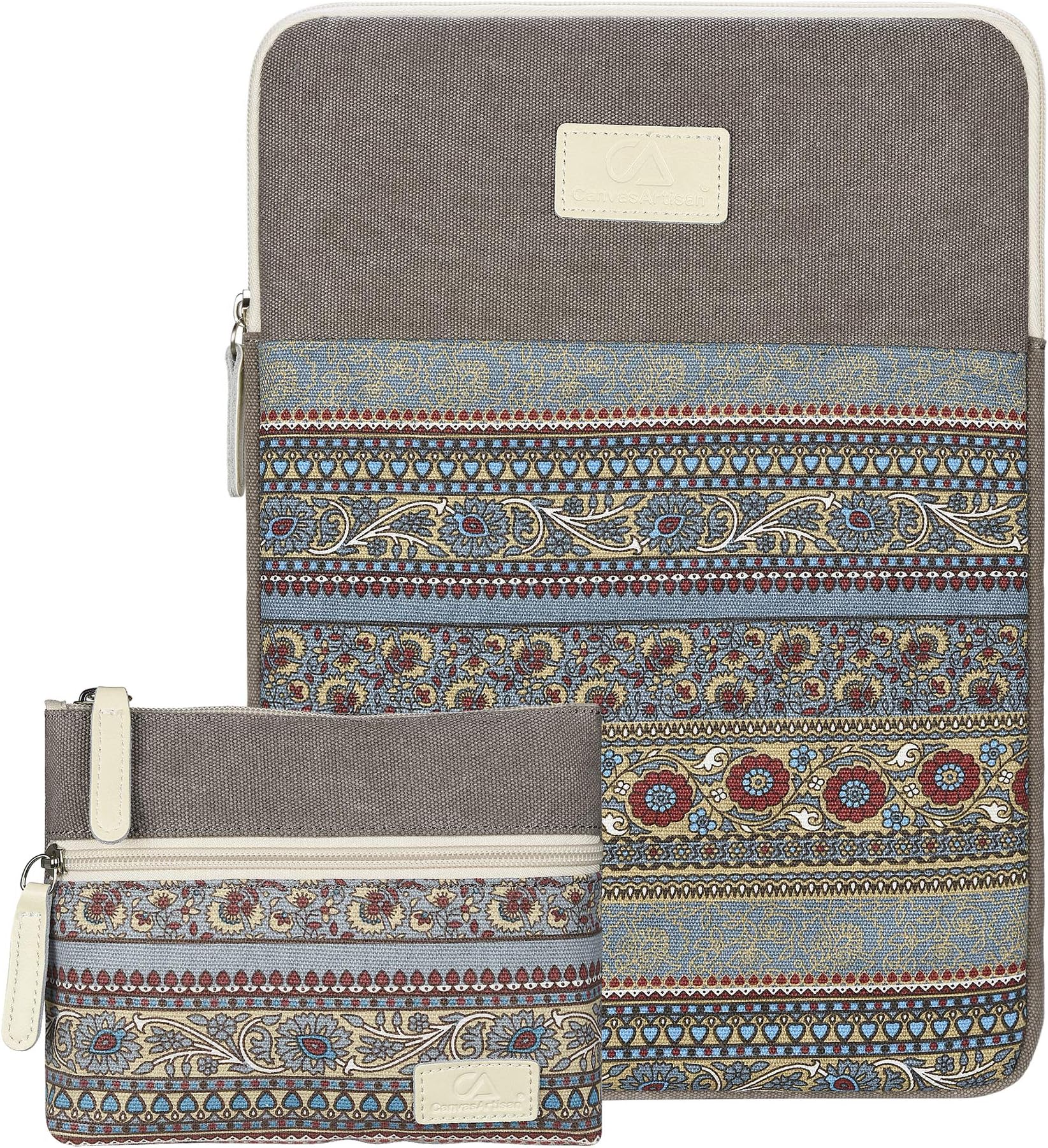 Laptop Sleeve 14/15 Inch Mackbook Pro Case Bohemian Canvas Bag Compatible 15 Inch New MacBook Pro with Touch Bar A1707 | A1990 14 Inch ThinkPad Laptop with Small Bag case (Light Grey)