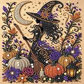 Halloween Pearl Diamond Art Kits for Adults, 3D Pearl Art Kits，Witch | 11.8