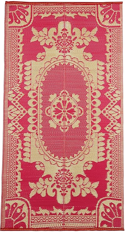 Sapana Carpet-Mats Chittagong - Red & Golden Plastic Floor Mat Plastic Chatai (3 x 6)