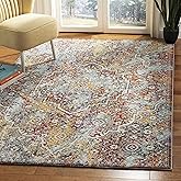 SAFAVIEH Madison Collection Area Rug - 6'7" Square, Light Grey & Light Blue, Medallion Distressed Design, Non-Shedding & Easy