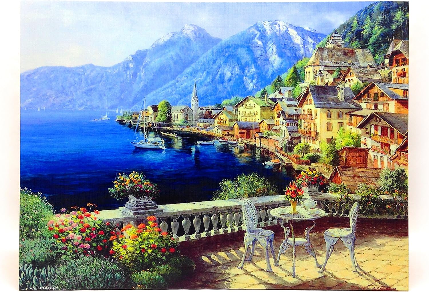 Amazon Woliwowa 美しい 絵画 南ヨーロッパ 水辺の 風景 木製 インテリアボード Fタイプ 並行輸入品 Woliwowa ホーム キッチン