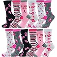 12 Pairs of Womens Breast Cancer Awareness Socks, Pink Ribbon Soft Sport Sock Bulk Pack
