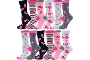 WINTERLACE 12 Pairs of Womens Breast Cancer Awareness Socks, Pink Ribbon Soft Sport Sock Bulk Pack