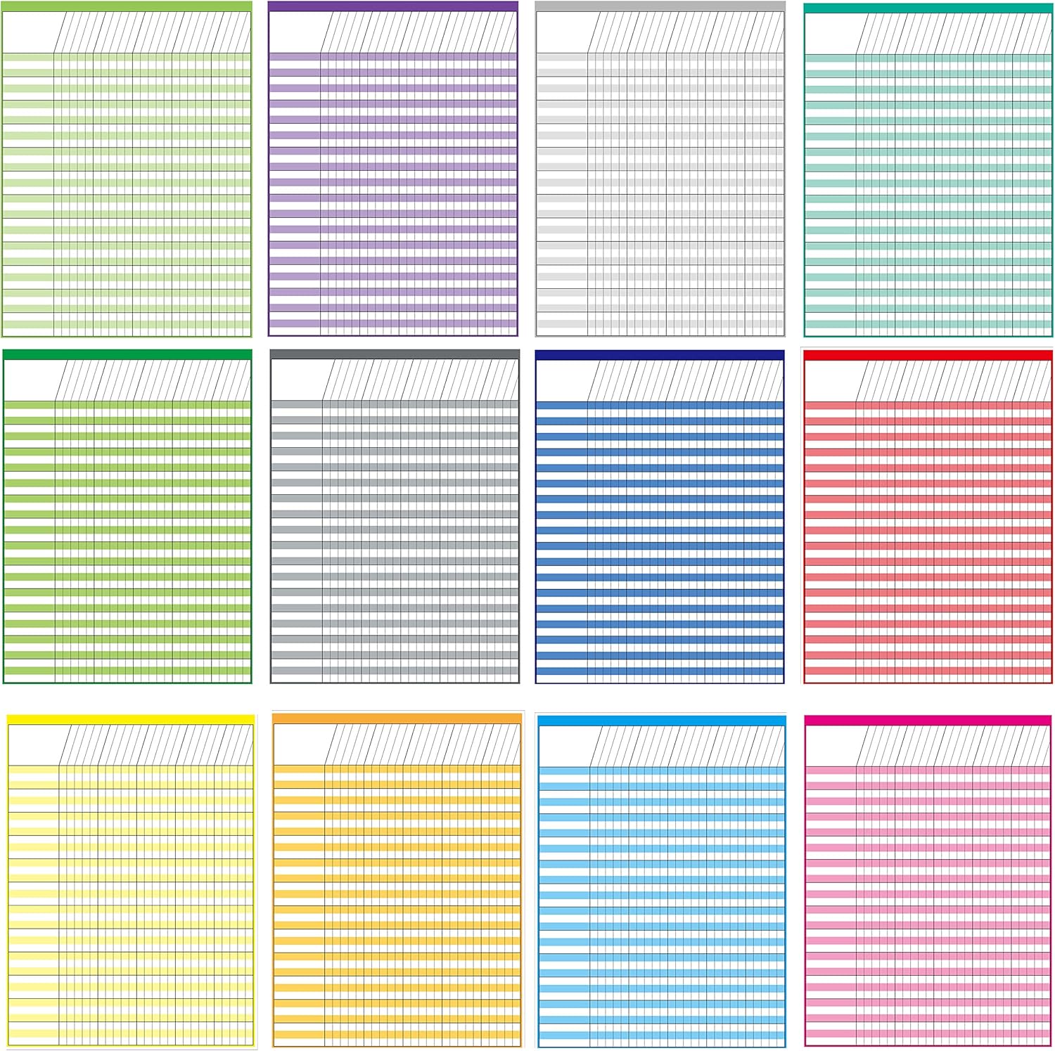 Youngever 12 Pack Multi-Color Laminated Dry Erase Incentive Chart with 960 Reward Star Stickers for Chore Responsibility, School Attendance, Homework Progress Tracking Chart (17 Inch x 22 Inch) : Office Products