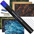 TIDYBOSS Dungeons and Dragons Expansion Pack | 3 X Double Sides 24x 36 Game Grid Mat | 6 Terrains with Lava, Sea, Forest, Cave, Swamp and Desert | Includes 2 x Dry Erase Markers, Eraser and Clips