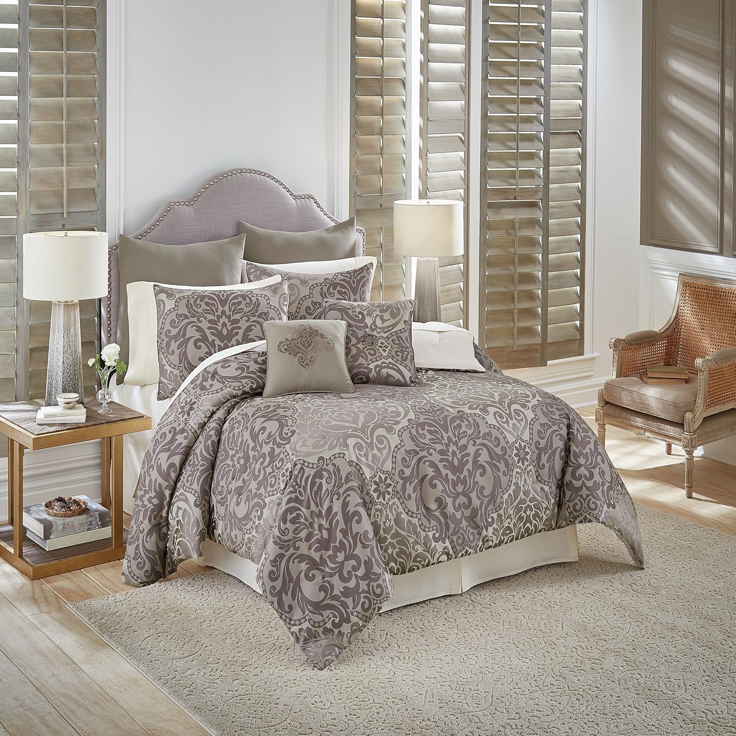 Vue Signature 7 Piece Ritz Comforter Set, Queen, Taupe
