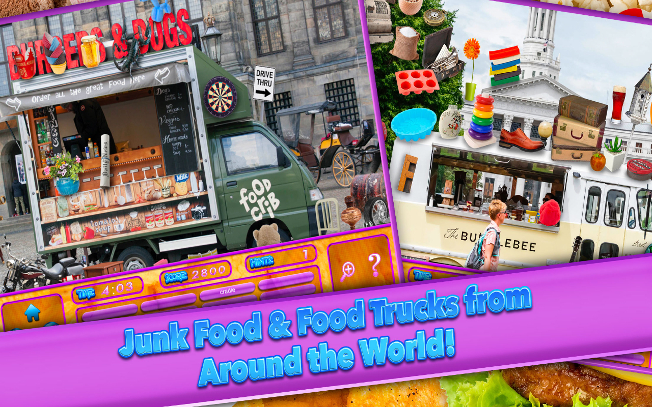 Hidden Object Food Truck and Junk Foods - Candy, Chocolate, Cupcake Dessert Objects Photo Pic Game