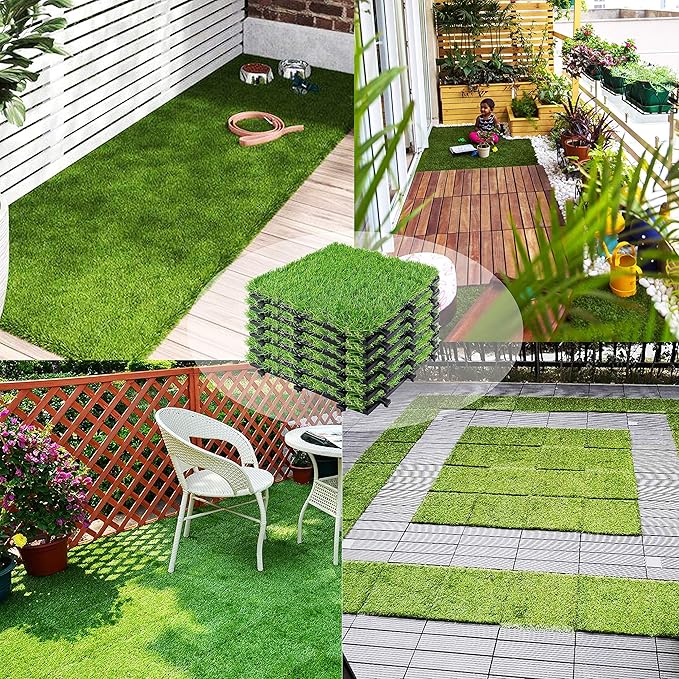 Interlocking Artificial Grass Tiles 12''x12'' (9 Pack