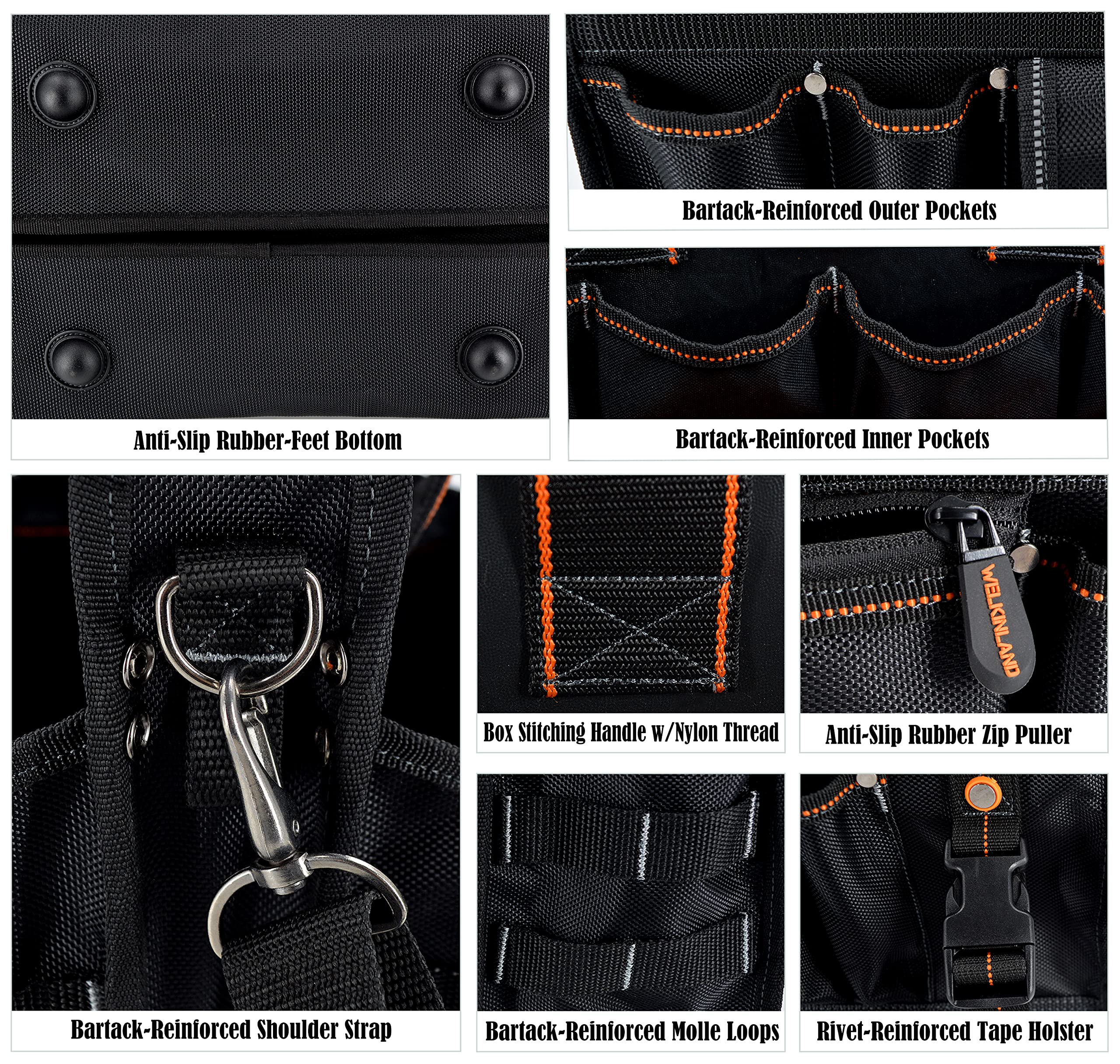 WELKINLAND 19-POCKETS Tool tote, HVAC tool bags organizer, Heavy-Duty electrician tools bag, Tool tote bag w/socket organizer tool boxes, Stay-Up maintenance tools bags