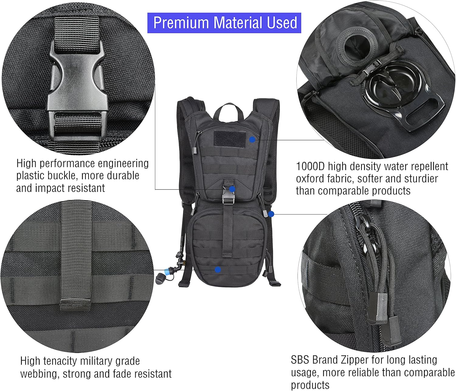 MARCHWAY Tactical Molle Hydration Pack Backpack with 3L TPU Water Bladder, Military Daypack for Cycling, Hiking, Running, Climbing, Hunting, Biking (Black) : Sports & Outdoors