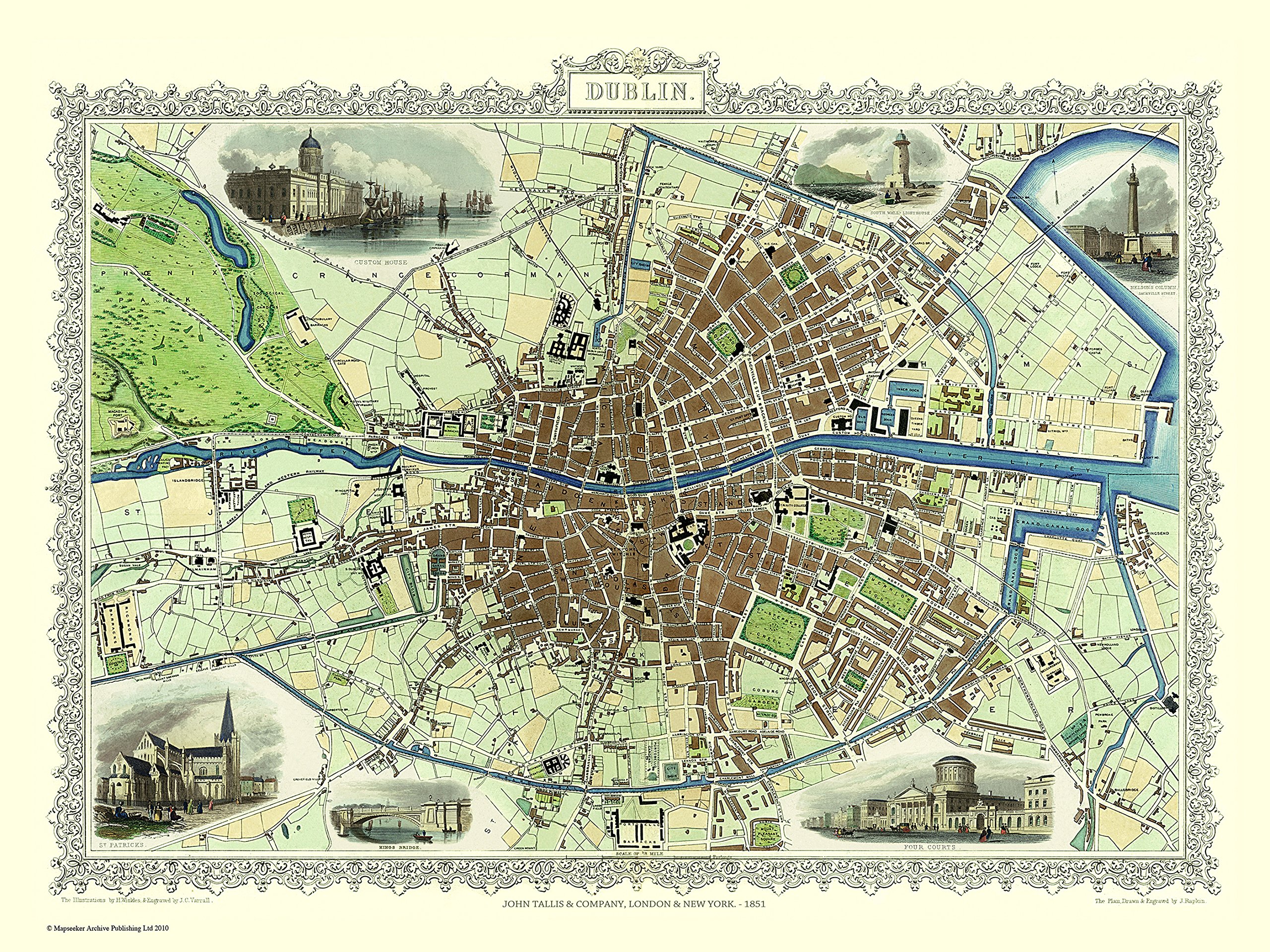 History Portal Limited Edition 1000 Piece Jigsaw Puzzle - Map of Dublin Ireland 1851 by John Tallis