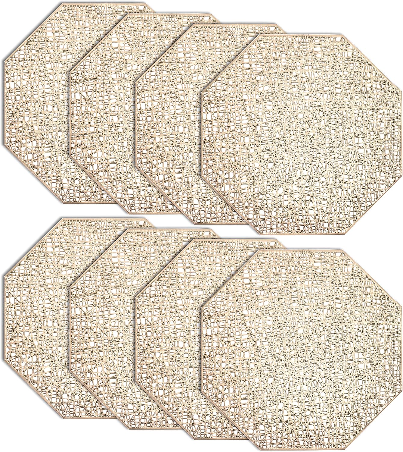 Cedilis 8 Pack Gold Vinyl Placemats Hollow-Out Octagonal Kitchen Table Mats Non-Slip Washable Heat Resistance Placemat for Christmas Dining Table: Home & Kitchen