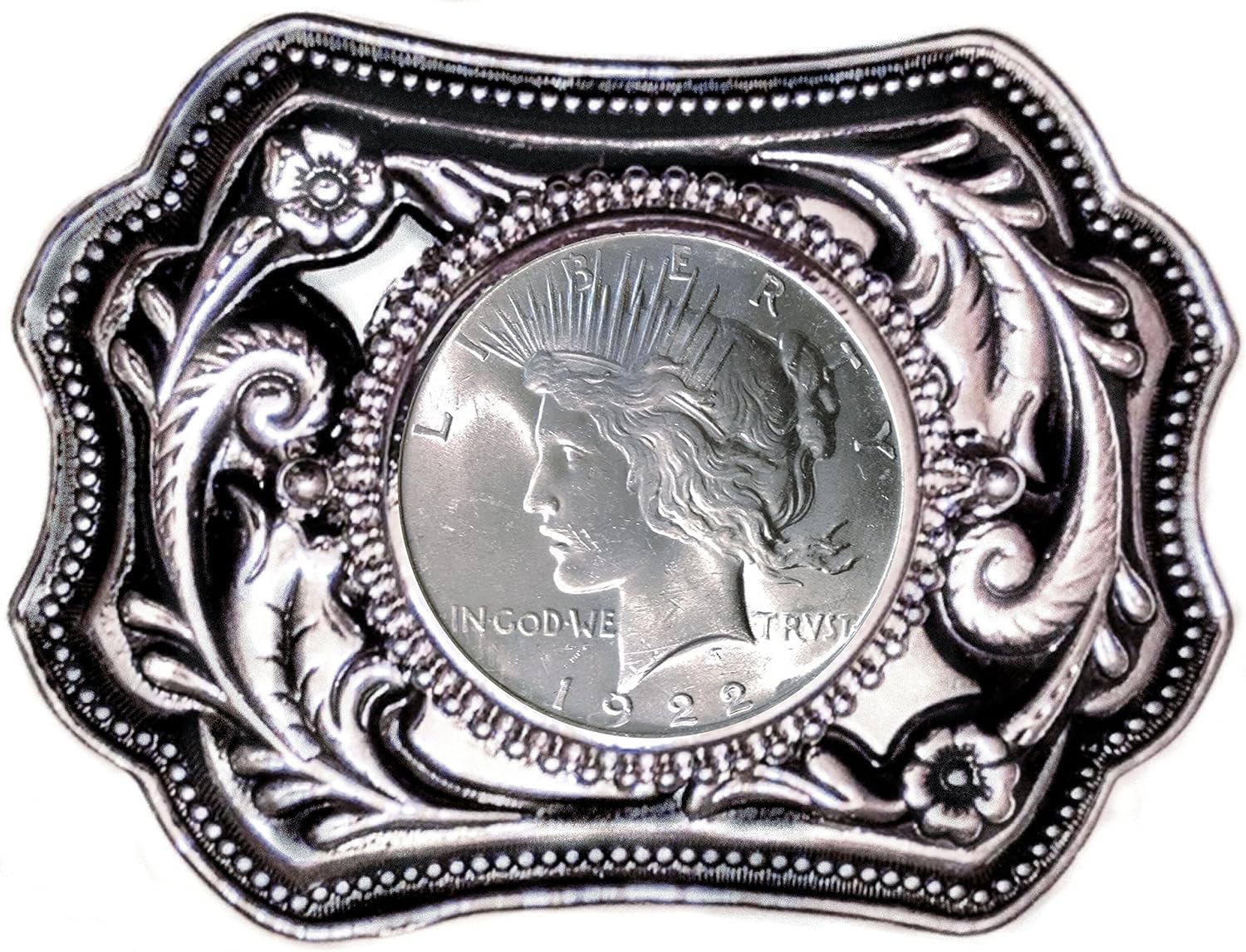 U.S. Silver Dollar Belt Buckle 3.75” x 2.5” SilverTone