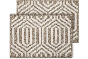 Emerson Essentials Indoor Outdoor Doormats, 2 Pack, Low Profile Floor Rugs, Inside Outside Door Mats, Absorbent High Traffic Areas Rubber Backing, 24x16, Machine Washable Anti Slip No Smell – Brown
