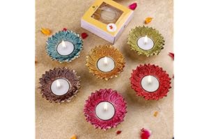 SATVIK STORE SATVIK 4 Pc Multicolor Chandrarupa Diya Floral Lotus Flower Shape Candle Tea Light Holder Oil Lamp Christmas Indian Indoor Home Mandir Office Temple Decor Dia Housewarming Return Gift Items