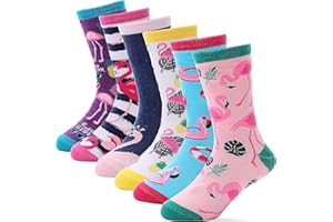Girls Kids Socks Crew Cute Socks for Toddler Children Fashion Cotton Cartoon Animal Birthday Gifts Socks 6 Pack(Flamingo J,5-