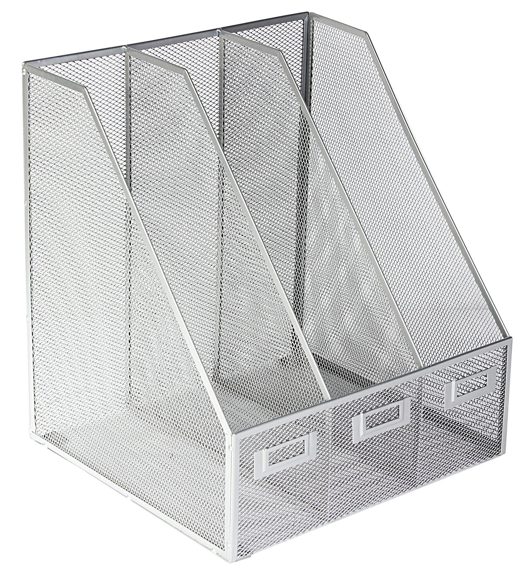 Osco Silver Wiremesh Triple Magazine Rack, 3 Section Folder Storage, Desk File Organiser, Document Holder, Office Desktop Storage, Paperwork Organiser, Home Office Accessories