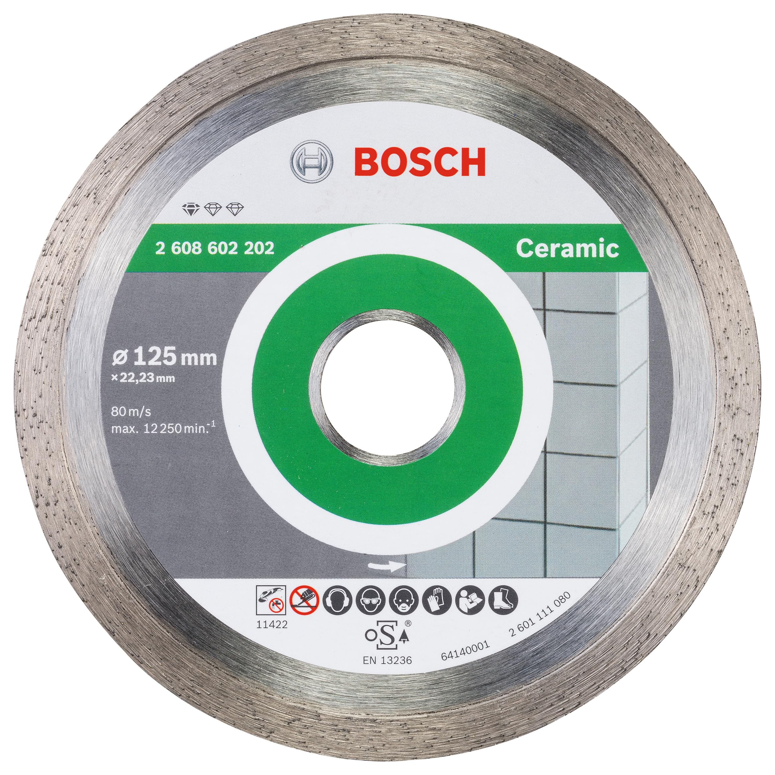 Bosch Professional 1x Diamond Cutting Disc Standard for Ceramic (for Stone, Tile, Ceramic, Ø 125 x 22,23 x 1,6 x 7 mm, Accessories for Angle Grinders)