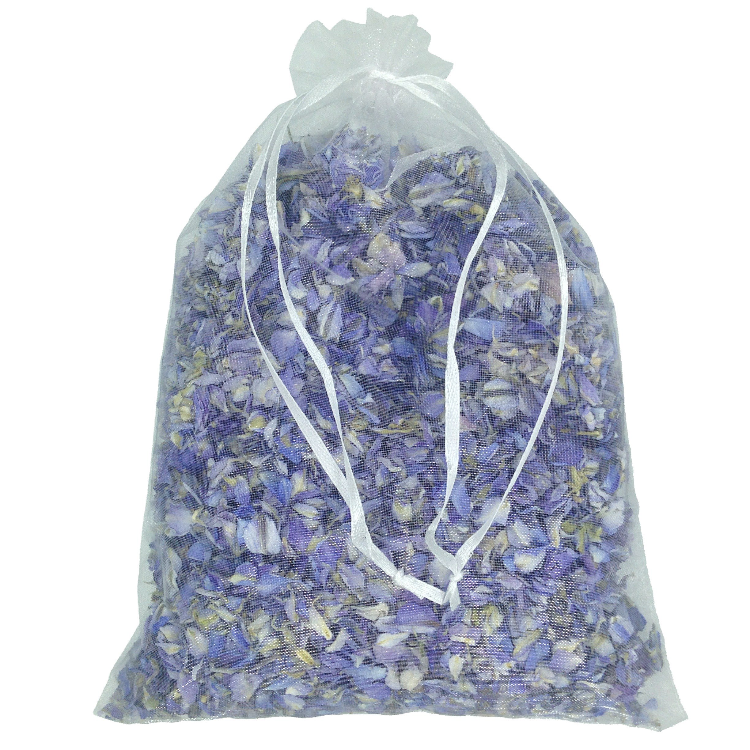 Truly Madly Deeply Blue 1 Litre Natural Biodegradable Delphinium Petals with a White Organza Bag - Wedding Throwing Confetti