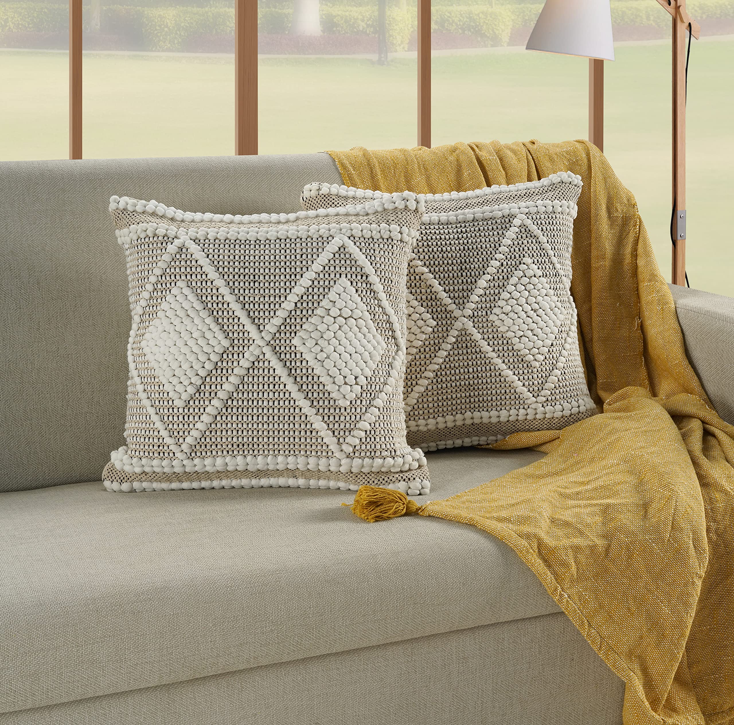 gruhum handmade boho throw pillow covers bohemian chic farmhouse style, accent woven indoor & outdoo