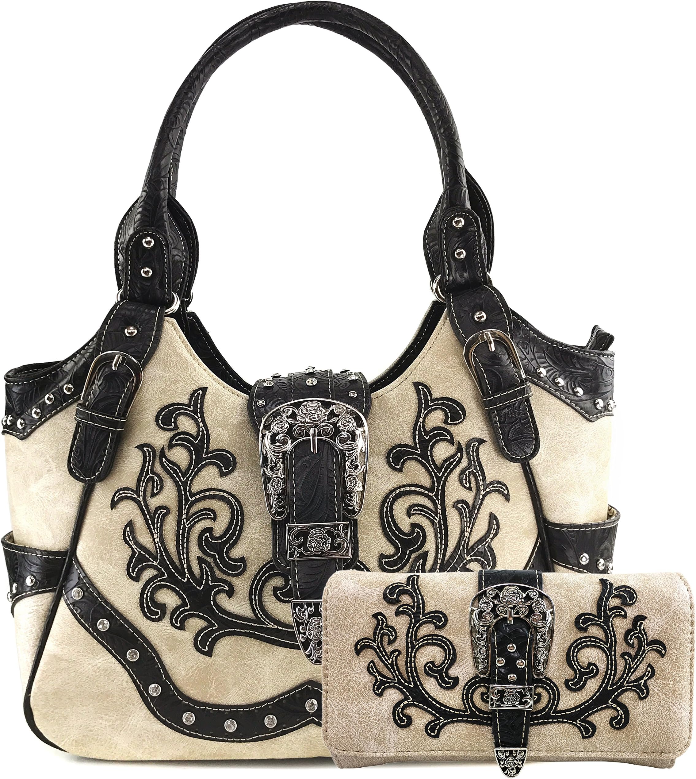 Justin West American Albino Floral Embroidery Buckle Shoulder Concealed Carry Handbag Purse