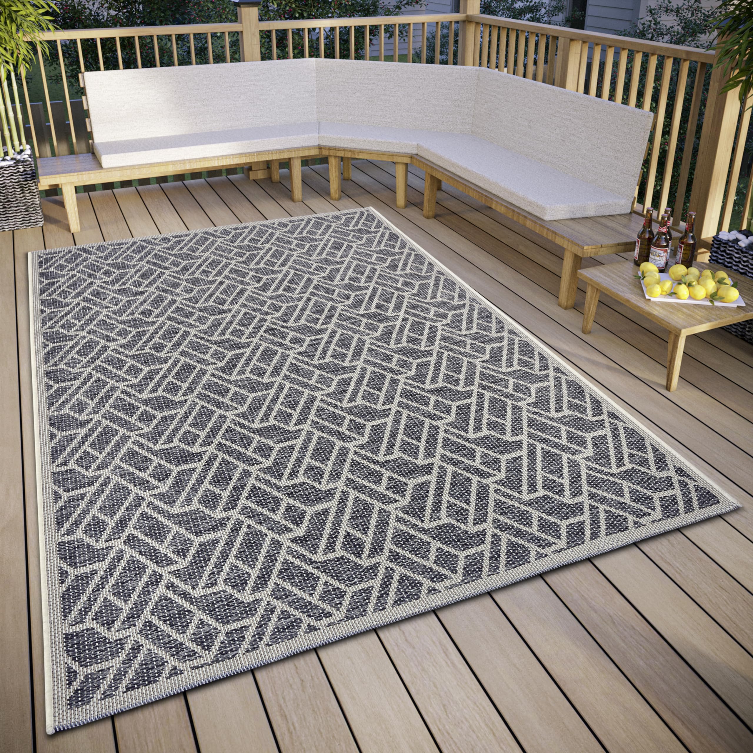 Hanse Home Eru Indoor & Outdoor Rug Weatherproof - Modern Zigzag Pattern, Waterproof Robust Outdoor Rug Flat Weave for Garden, Balcony, Patio, Living Room - Grey Beige, 63 x 120 cm
