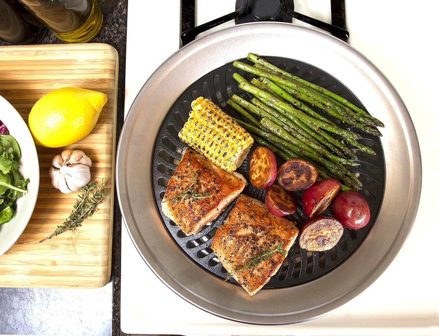 Kitchen + Home Stove Top Smokeless Grill Indoor BBQ, Stainless Steel with Double Coated Non Stick Surface: Electric Contact Grills: Kitchen & Dining