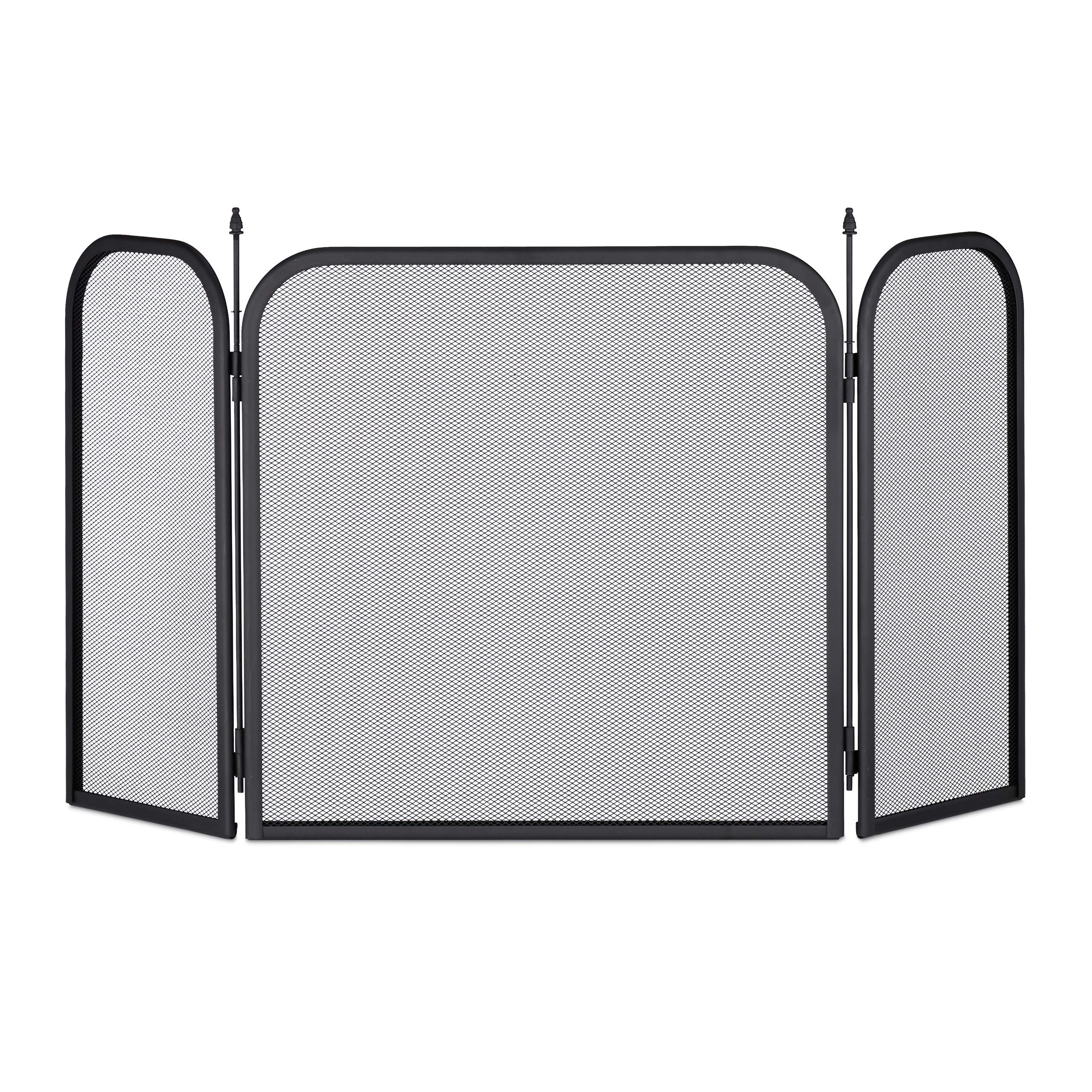 Relaxdays Steel Spark Guard, Three-Panel Fireplace Fender, Oven Screen, H x W 52.5 x 97 cm, Black