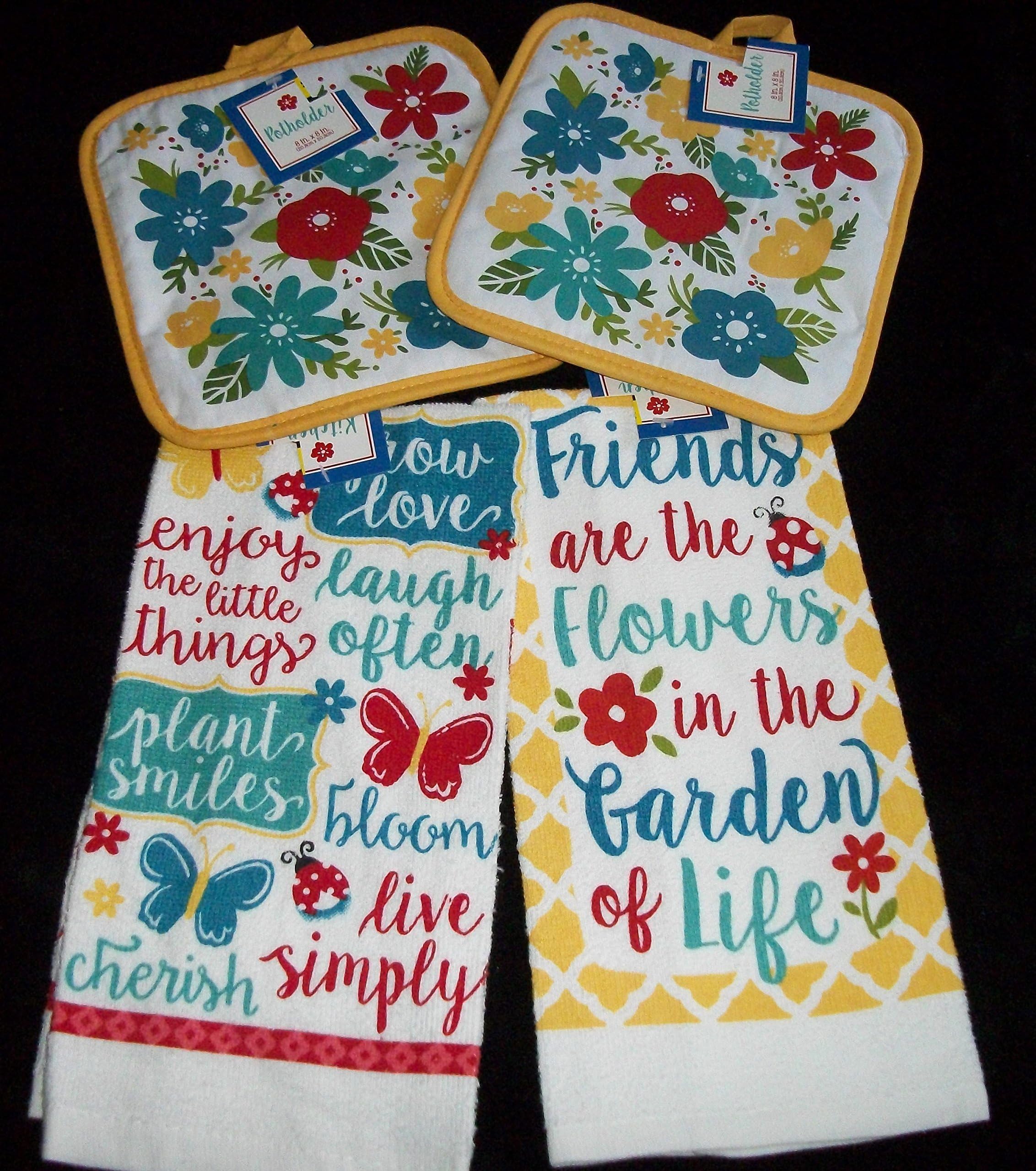 Laugh Often Live Simply Flower Dish Towels