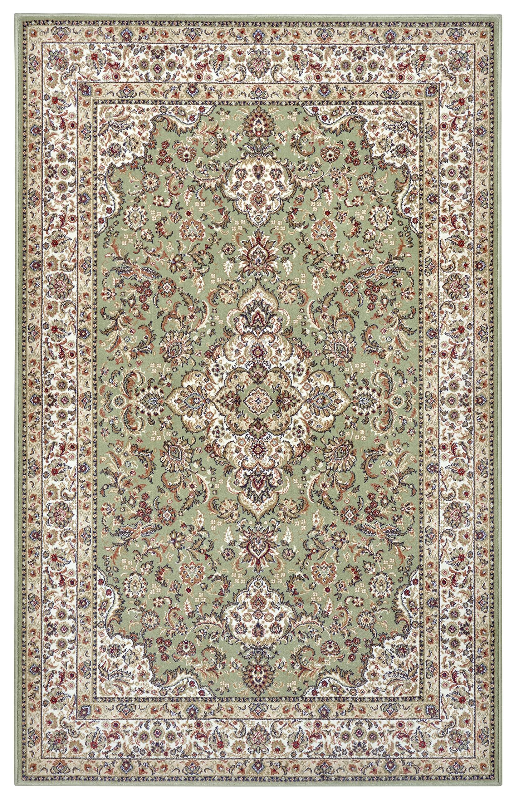 Nouristan Zahra Design Oriental Rug - Oriental Rug Short Pile Oriental Living Room Rug Oriental Ideal for Living Room, Kitchen, Bedroom, Office, Dining Room - Sage Green Cream, 80 x 150 cm