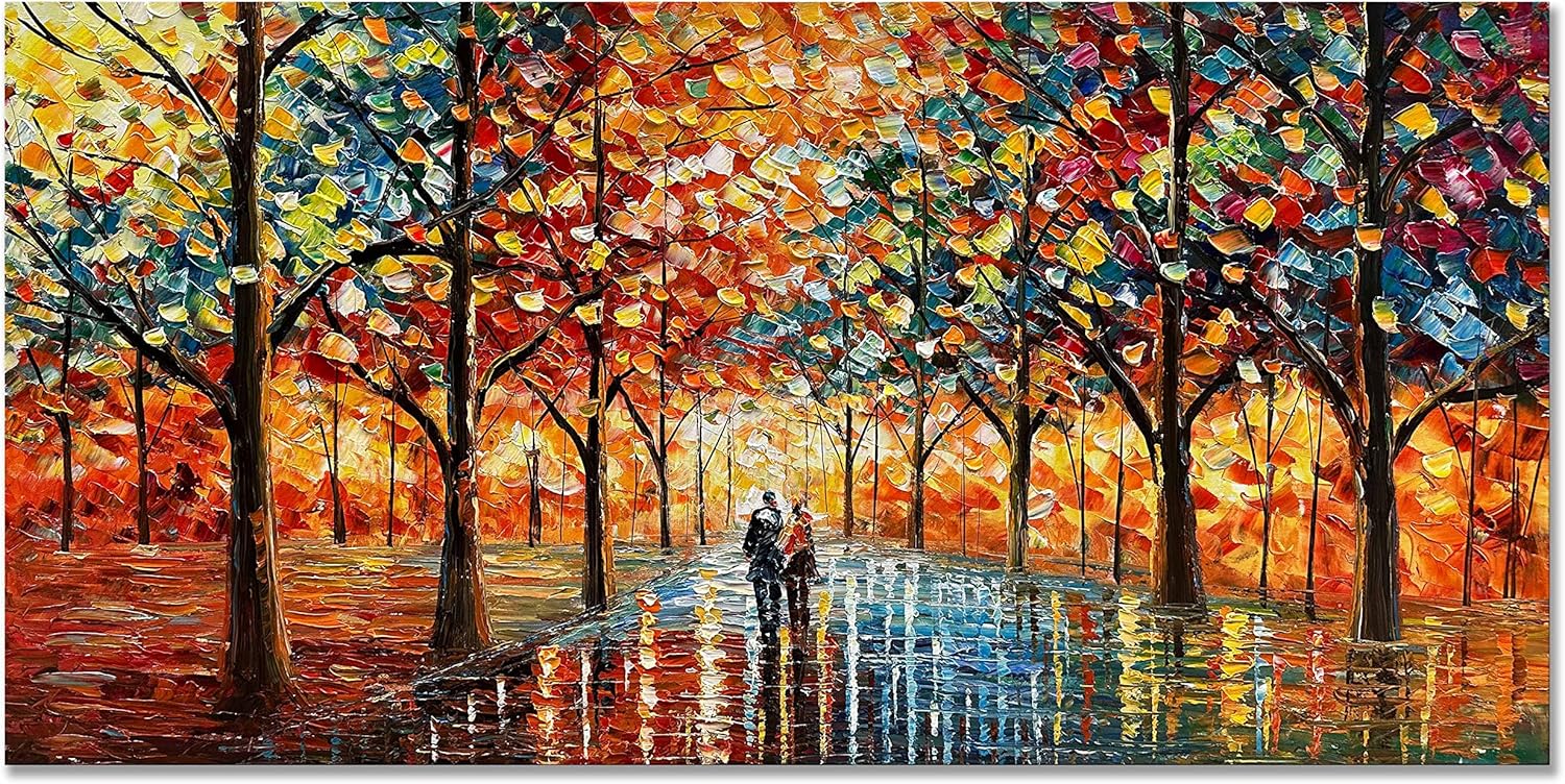 Paintings - Creespi Oil Painting Wall Art - Hand painted Abstract Canvas Wall Art 24x48 inch,Contemporary Landscape Textured Tree Paintings for Wall Decor