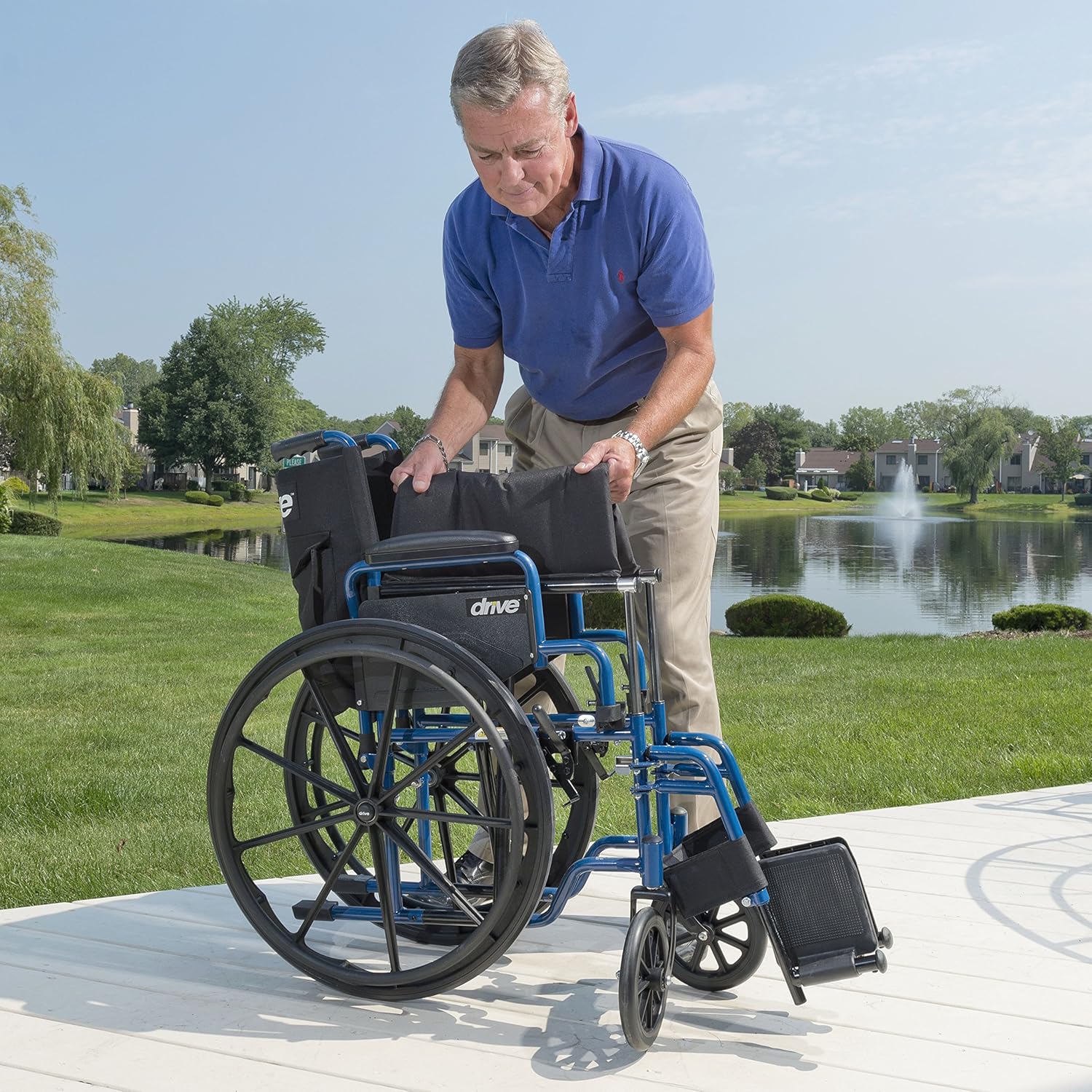Drive Medical Blue Streak Wheelchair with Flip Back Desk Arms, Swing Away Footrests, 18 Inch Seat: Health & Personal Care