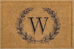 Mohawk Home Entryway Door Mat Laurel Monogram Letter W 2' x 3' Faux Coir Doormat All Weather Outdoor Non Slip Recycled Rubber