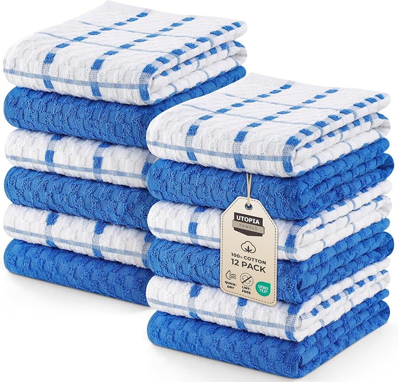 Utopia Towels 12-Pack Kitchen Towels 38x64 cm 100% Ring Spun Cotton Blue