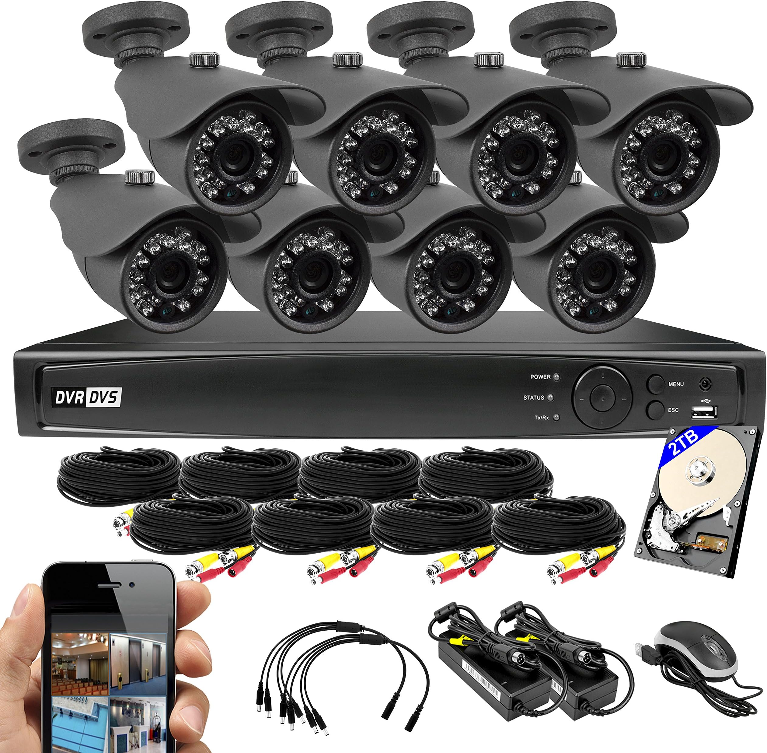 Best Vision 8CH 2TB TVI/AHD/Analog/IP 1080P HD Security Surveillance System with (8) 2MP Outdoor Bullet Cameras – Hikvision Compatible