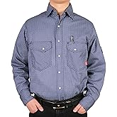 BOCOMAL FR Shirts for Men Printed Plaid Flame Resistant Clothing 6.5oz Cotton Button Up Welding Shirts NFPA2112 CAT2