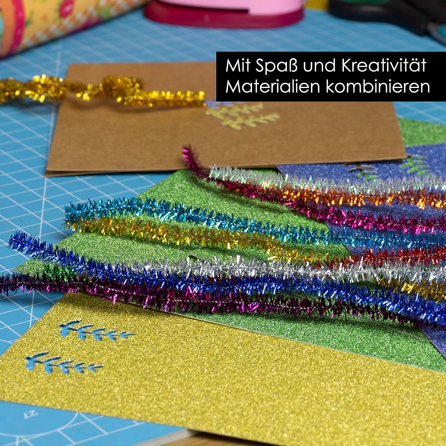 OfficeTree Glitter Paper A4 - 35 Sheets, 15 Colors, 250g/m² - Shiny Cardstock for Crafting and Creating, Multicolored, 35 Pieces - Image 5
