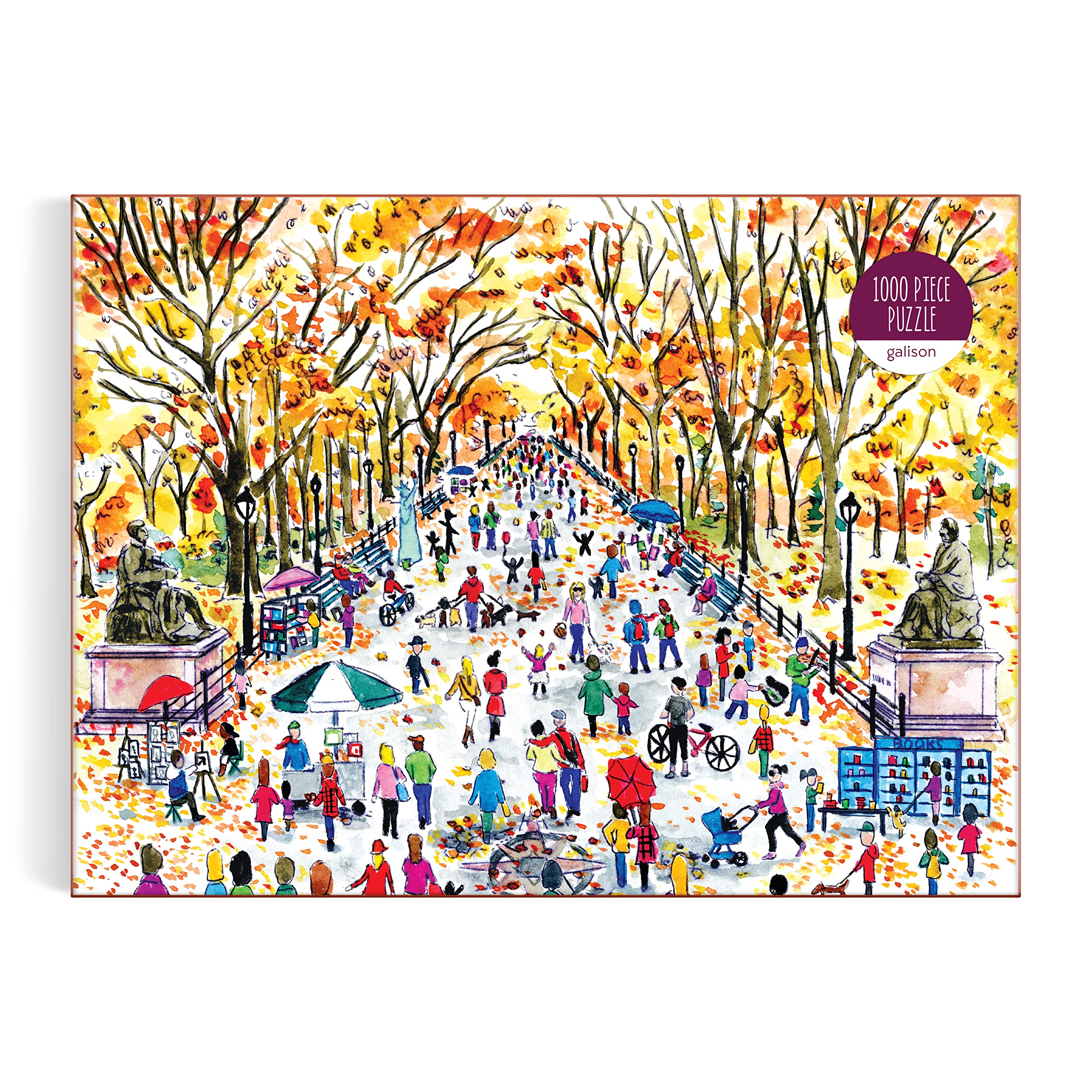 Galison Michael Storrings Fall in Central Park – 1000 Piece Puzzle Fun and Challenging Activity with Bright and Bold Artwork of Central Park During Autumn for Adults and Families