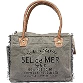 Shy Shy Bags Sel De Mer Canvas & Cowhide Tote Bag - Upcycled Radiant Leather Hand Bag